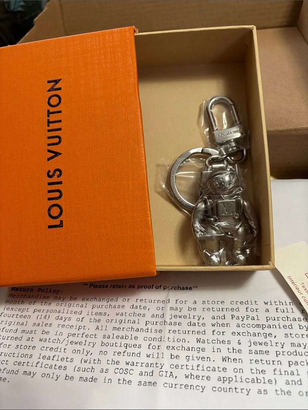 Louis Vuitton Silver Bear Key Charm with Branded Clasp